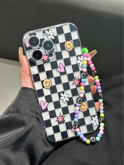 Cordón compatible con el encanto del teléfono vintage de Apple, estuche de teléfono a prueba de golpes con cara sonriente pintada de forma brillante y transparente con muñequera compatible con iPhone XR/7/8, compatible con iPhone 15 Pro Max, compatible con iPhone 13, compatible con iPhone 14, compatible con iPhone 11, estuche de teléfono suave de TPU anti-caída compatible con Galaxy S24, compatible con Galaxy S24+, compatible con Galaxy S24 Ultra, compatible con Galaxy S22, compatible con Galaxy A13 4G, compatible con Galaxy A52, A52s 5G, compatible con Redmi Note 11, 11 Lite resistente al agua y a los arañazos