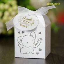 25入組小象造型糖果禮盒，附絲帶和「謝謝您」標籤，尺寸5*5*8cm，適合於洗禮/節日禮品包裝和裝飾 - 彩色 - 查看 12