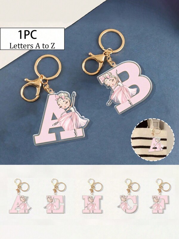 1pc Ballerina Girl Letter Reversible Acrylic Keychain For Girls, Initial Letter Keychains For Women Pink Cute Car Keychain For Wallet Backpack Bag Charm, Headphone Pendant Accessories, Birthday Gifts For Classmate Friend Colleague Family Backpack For School Car Accessories Goth Y2k Bag Lanyards With Id Holder Car Accessories Bag Charms