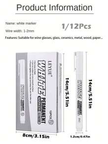 1pc/12pcs White Fine Tip Waterproof Quick-Dry Permanent Markers, Suitable For Glass Cups, Windows, Tire Painting, Clothes, Wood And Leather, Ceramics, Metal, Paper, Art And Sketching