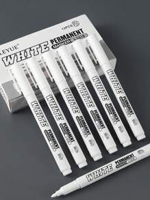 1pc/12pcs White Fine Tip Waterproof Quick-Dry Permanent Markers, Suitable For Glass Cups, Windows, Tire Painting, Clothes, Wood And Leather, Ceramics, Metal, Paper, Art And Sketching