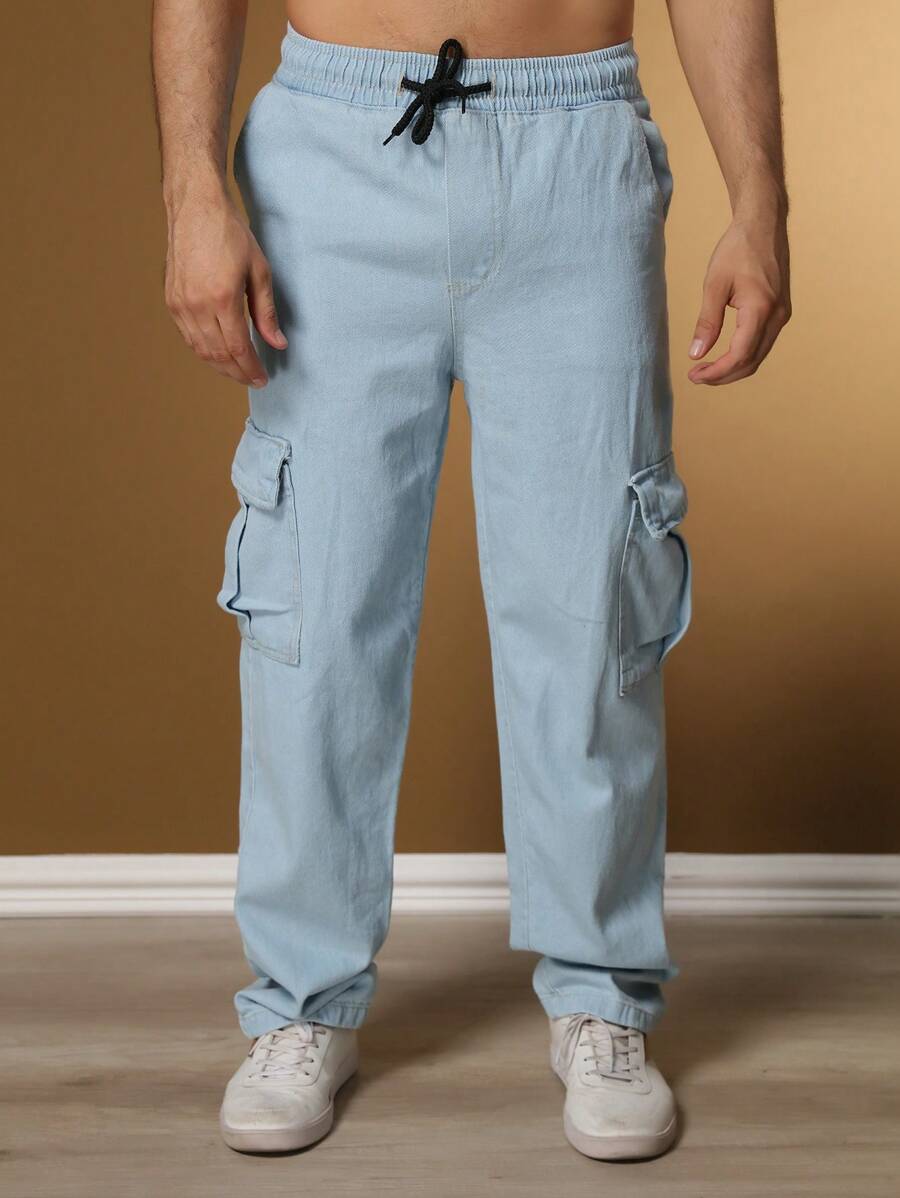 Men Pants - 淺色水洗藍 - 查看 1