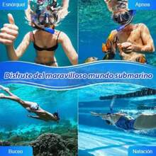 Set de Snorkel para Adultos Gafas de Buceo Panorámicas Antivaho Tubo de Buceo de Cristal Templado con Dos Juegos de Tapones Impermeables Apto para Snorkel, Natación - Azul - Ver 9