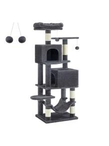 Feandrea Árbol para Gatos de 155 cm de Altura, Rascador para Gatos con 5 Postes, Felpa Multicapa, 2 Plataformas, 2 Cuevas, Hamaca, 2 Pompones, Gris Claro - Gris Oscuro - Ver 1