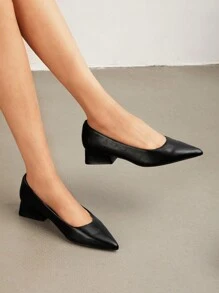 Women's Chunky Heels Closed Toe Low Block Work Shoes Pointed Toe Dress Comfortable Wedding Pumps - màu đen - Xem 3