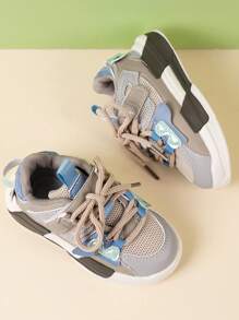 1pair Children Sport Casual Shoes PU Mesh Upper Non-Slip Hook And Loop
