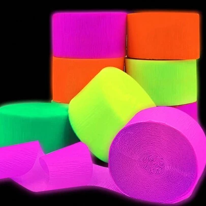 2/4/8/12 pièces, 1000 pouces/rouleau de serpentins en papier crépon fluorescent néon pour fête lumineuse. Guirlande de papier fluorescent néon brillant dans le noir. Décorations de fête néon noir - pour mariage, anniversaire, fête néon, carnaval, bal de promo, photographie de fête, rentrée scolaire, Saint-Valentin