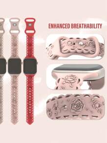 3件組 3D蕾絲花卉雕花錶帶，適用於 49mm 46mm 45mm 44mm 42mm 41mm 40mm 38mm，波西米亞風玫瑰運動矽膠腕帶，適合 Series Ultra 11 10 9 8 7 6 5 4 3 2 1 SE 男女款 - 彩色 - 查看 9