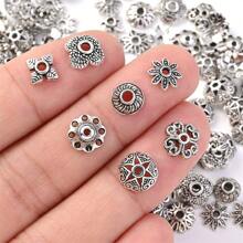 50/100入組合金花形珠蓋散珠間隔吊飾，適用於DIY項鍊手鍊珠寶製作 - 白K - 查看 2