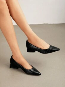 Women's Chunky Heels Closed Toe Low Block Work Shoes Pointed Toe Dress Comfortable Wedding Pumps - 黑色 - 查看 3