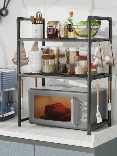 1pc Multi-Layer Stainless Steel Microwave Oven Storage Rack, Kitchen Organizer Shelf For Countertop Oven, Silver