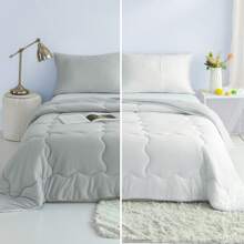 Nice Reversible Ultra-Soft Bedding Comforter Set - Jersey Knit T-Shirt Feeling - Cute Fluffy Lightweight Bedding Down Blanket Quilt With Pillowsham For Man Women Girl All Season Use - Twin / TWIN XL FULL QUEEN KING CAL KING Size - Rose Pink Purple Blue White Grey Blue Yellow Olive Emerald Green - 淺灰色 - 查看 1