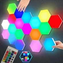 Hexagon LED Lights Wall Panels Battery Powered, 16 Colors And 4 Lighting Modes Hexagonal Wall Light RGB Lights Modular Touch Sensitive Lights With Remote Control For Home Decor, Living Room, Bedroom, Gaming Room, Party, Wall Lights Gift For Kids, Adults