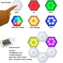Hexagon LED Lights Wall Panels Battery Powered, 16 Colors And 4 Lighting Modes Hexagonal Wall Light RGB Lights Modular Touch Sensitive Lights With Remote Control For Home Decor, Living Room, Bedroom, Gaming Room, Party, Wall Lights Gift For Kids, Adults