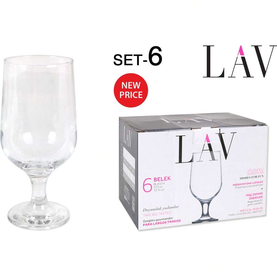 LAV Ensemble de 6 verres à bière 375Cc Collection Belek Design élégant et pratique | Lot de 6 verres à bière 375 cc Collection Belek Rangement facile Résistance à l'usure et capacité adéquate, idéal pour la maison, les restaurants et plus encore - Multicolore - Voir 1
