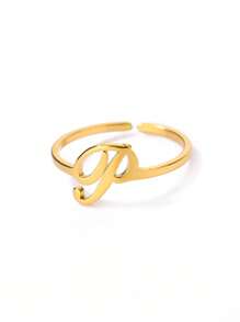 1 Stück Edelstahl Anfangsbuchstabe Buchstaben Ring für Frauen, goldfarbener modischer A-Z Buchstaben Fingerring, ästhetisches Hochzeitsschmuckgeschenk für Frauen