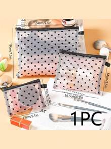 1 件/3 件爱心印花化妆包植绒透明储物袋、卡包、随身携带化妆包大容量化妆包便携式化妆品储物袋、零钱包盥洗袋、女士旅行便携储物袋、小包网眼化妆包贝壳包储物镂空盥洗袋、盥洗袋心形印花透明网眼化妆包旅行盥洗用品 - 粉色 - 查看 4