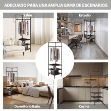 Estante para Ropa de Esquina con 3 Niveles - Perchero de Pie, Closet Organizador de Ropa, Closet Organizador de Ropa Multifunción,  closet armables para ropa Perchero de Piso Moderno de Metal Percha Multifuncional con Función de Almacenamiento para Pasillos Dormitorios Apartamento Sala de Estar Oficina Dormitorio y Lavandería - Negro - Ver 10