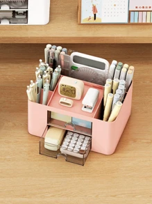 1 pezzo Organizzatore di cassetti trasparente e creativo per scrivania d'ufficio, portapenne a grande capacità per studenti