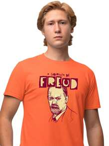 Camisa Camiseta Masculina Estampada Labirinto de Freud 100% Algodão Fio 30.1 Penteado - Laranja - Visão 1
