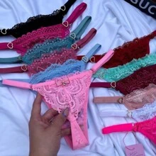 Kit 4 Tanga Fio dental Rendada calcinhas Sensual com regulagem paixão - Multicolorido - Visão 2