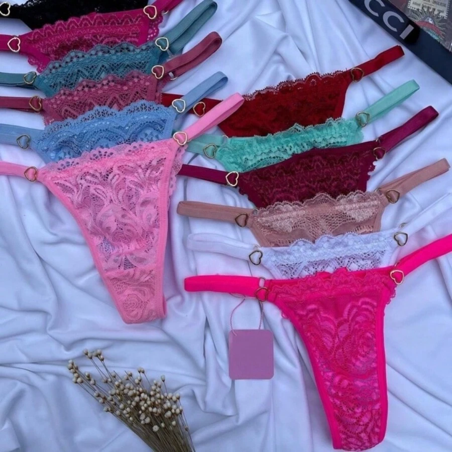 Kit 4 Tanga Fio dental Rendada calcinhas Sensual com regulagem paixão - Multicolorido - Visão 1