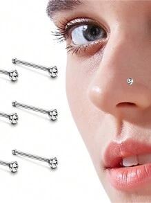 24pcs/set Fashion Stainless Steel Rhinestone Decor Nose Stud For Women For Daily Decoration