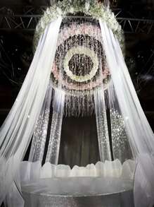 1入組半透明紗質婚禮背景布，透明網狀窗簾，17.7英寸婚禮拱門掛飾，透明婚紗背景，天花板掛飾，適用於嬰兒派對、男孩或女孩生日派對、婚禮、家居裝飾，適用於場合接待天花板裝飾，場景DIY道具 - 白色 - 查看 6