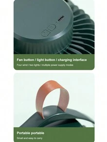 1入可充電2400毫安可攜式野營吊扇，雙用途兩段式夜燈四速風力戶外桌上露營吊扇，適用於客廳、臥室、宿舍、辦公室 - 彩色 - 查看 11