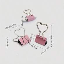 5pcs Pink Heart Shaped Binder Clips, 19mm Long Tail Clips For Stationery & Document Organization - Pink - View 2