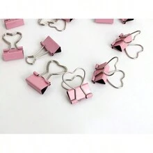 5pcs Pink Heart Shaped Binder Clips, 19mm Long Tail Clips For Stationery & Document Organization - Pink - View 5