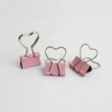 5pcs Pink Heart Shaped Binder Clips, 19mm Long Tail Clips For Stationery & Document Organization - Pink - View 1