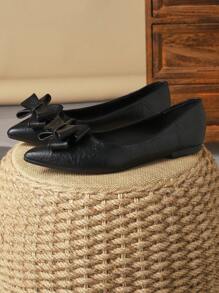 MonaNise Women's Comfortable Pointed Toe Low Vamp Flat Shoes In Black, White, Navy Blue With Bowknot, Red For Parties, Yellow For Leisure And Versatile Pink Shoes Valentines - Black - View 5