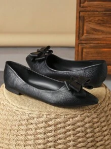 MonaNise Women's Comfortable Pointed Toe Low Vamp Flat Shoes In Black, White, Navy Blue With Bowknot, Red For Parties, Yellow For Leisure And Versatile Pink Shoes Valentines - Black - View 4