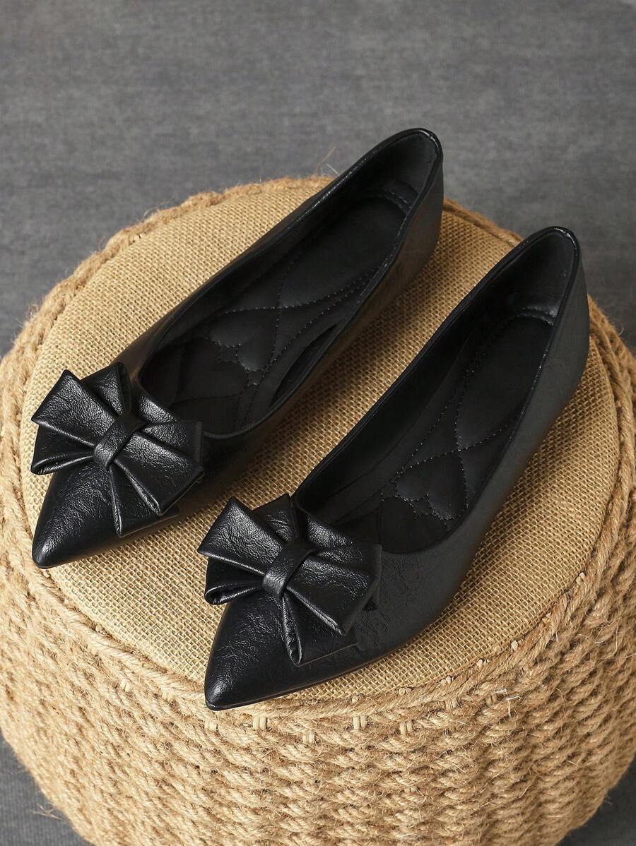 MonaNise Women's Comfortable Pointed Toe Low Vamp Flat Shoes In Black, White, Navy Blue With Bowknot, Red For Parties, Yellow For Leisure And Versatile Pink Shoes Valentines