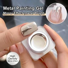 1瓶Y2K美学镜面银色金属指甲油，可卸甲油胶，银色镜面闪粉UV凝胶，适合居家美甲和美甲沙龙使用 - 銀色 - 查看 2