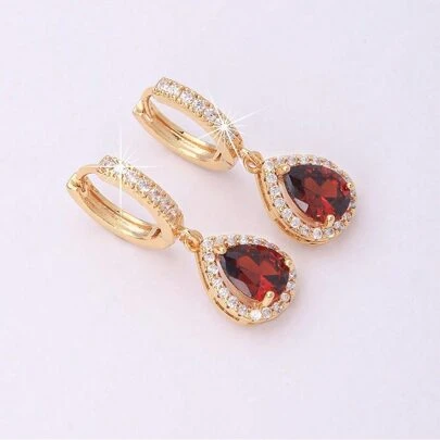 Arave 1 Pair Luxury 18K Gold Plated Colorful Cubic Zirconia Teardrop Earrings, Suitable For Women's Formal Events And Weddings