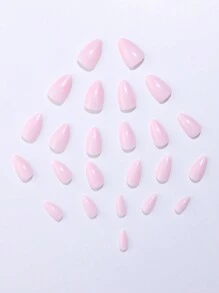24pcs Short Almond Shape Solid Color Light Pink False Nails Set With 1pc Nail File And 1pc Adhesive Jelly Glue, Great For Festival Gift, Party, Daily Wear. Press On Nails Nail Supplies - Watermelon Pink - View 5