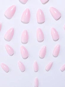 24pcs Short Almond Shape Solid Color Light Pink False Nails Set With 1pc Nail File And 1pc Adhesive Jelly Glue, Great For Festival Gift, Party, Daily Wear. Press On Nails Nail Supplies - Watermelon Pink - View 6