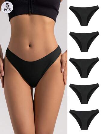 5pcs/Set Women Low Waist Solid Color Comfortable Breathable Triangle Panties