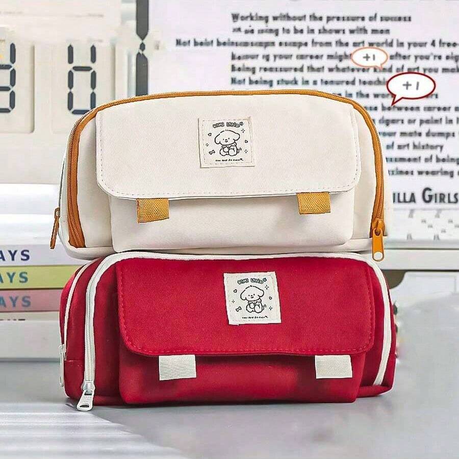 1个 2024新款大容量铅笔盒高颜值收纳袋多层翻盖笔盒学生铅笔盒高颜值文具袋热门笔盒 - 彩色 - 查看 1