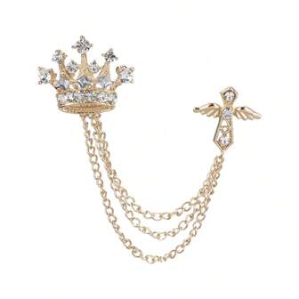 British Style Crown Cross Shape Brooch Tassel Chain Lapel Pin Retro Corsage Suit Accessory Female Corsage Men Accessories