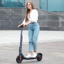 Electric Scooter, 350W Motor, 20 Miles Range Mph, 9" Solid Tires Electric Scooter Adults, Foldable Commuting E Scooter With Cruise Control, Dual Braking System & Shock Absorption - 藍色 - 查看 2