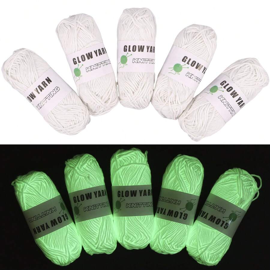 5卷珠光夜光紗線58碼，白色發光紗線柔軟編織紗線，創意夜光編織紗線，DIY藝術手工活服裝用螢光紗線 - 白色 - 查看 1