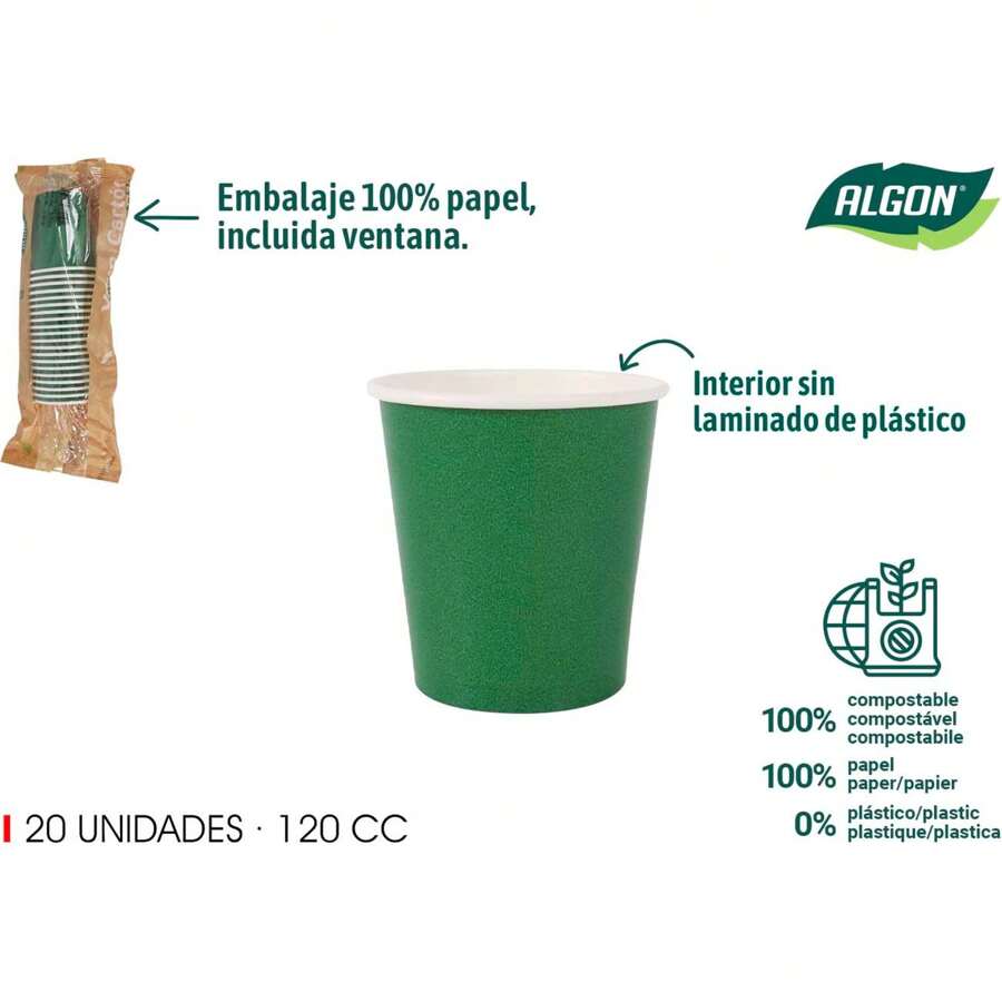 Algon Set Of 20 120Cc Pine Green Cardboard Cups Versatile And Functional Design | Set Of 20 Pine Green Cardboard Cups Made Of 120Cc Strong Cardboard, Easy To Dispose Of, Lightness And Practicality, Perfect For Any Event, Meeting And More - Multicolor - View 1