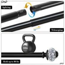 1pc Long Curtain Rods, Telescoping Splicing 1 Inch Curtain Rod For Windows, Bedroom, Drapery Rods With Decorative Translucent Finials, Black/Sliver/Gold - 黑色 - 查看 9