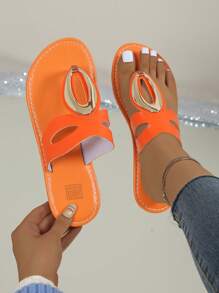 Sandalias romanas elegantes para mujer de nueva llegada 2024, cómodas zapatillas planas versátiles y de moda para el verano - Naranja - Ver 6