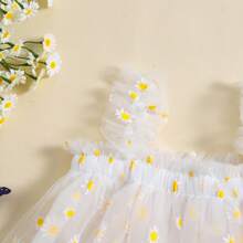 Baby Girl Daisy Mesh Fluffy Princess Dress With Shoulder Strap - White - View 3
