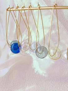 1 par de aretes originales hechos a mano de vidrio soplado hueco con bola y gota de agua de acero inoxidable y colores variados de joyería para mujer - forma de gota de agua - Ver 4