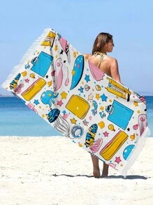 1入組80 * 167公分美人魚公主沙灘毛巾，帶流蘇，海洋世界生物沙灘毛巾，超大柔軟吸水沐浴毛巾，適用於游泳瑜珈運動 - 彩色 - 查看 7